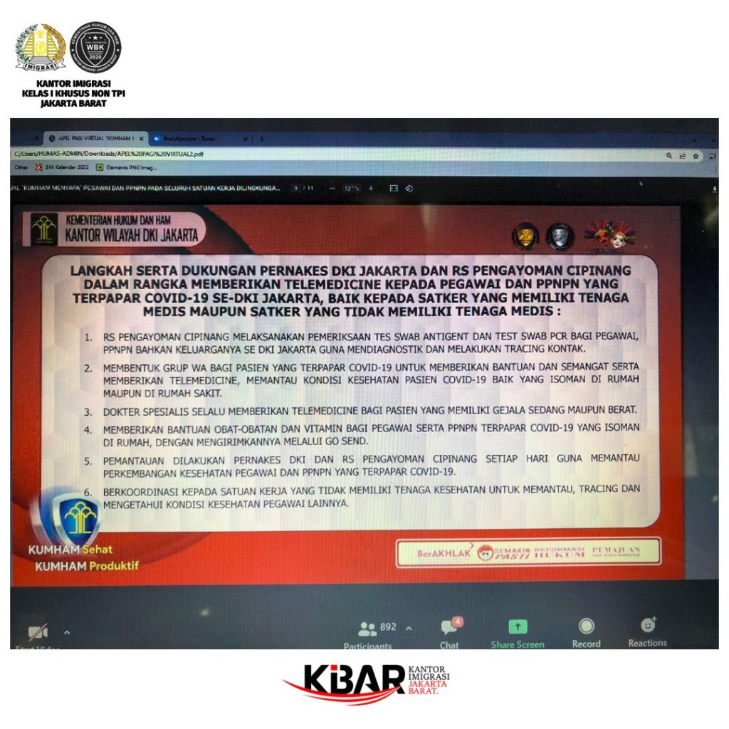 Apel Pagi Virtual “Kumham Menyapa” – Kantor Imigrasi Kelas I Khusus Non ...